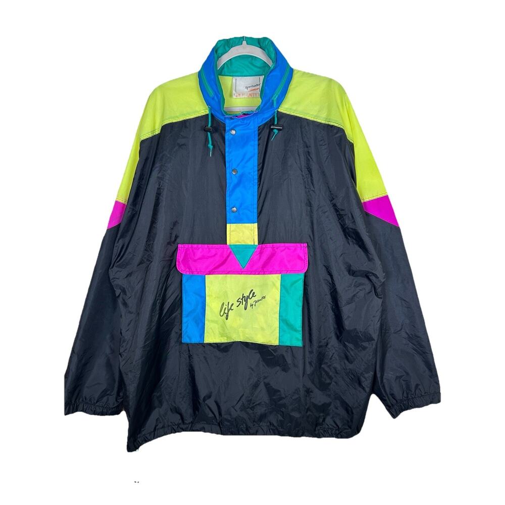 Vintage 80’s 90s Y2K NEON layered color block anorak JACKET 50in 2XL